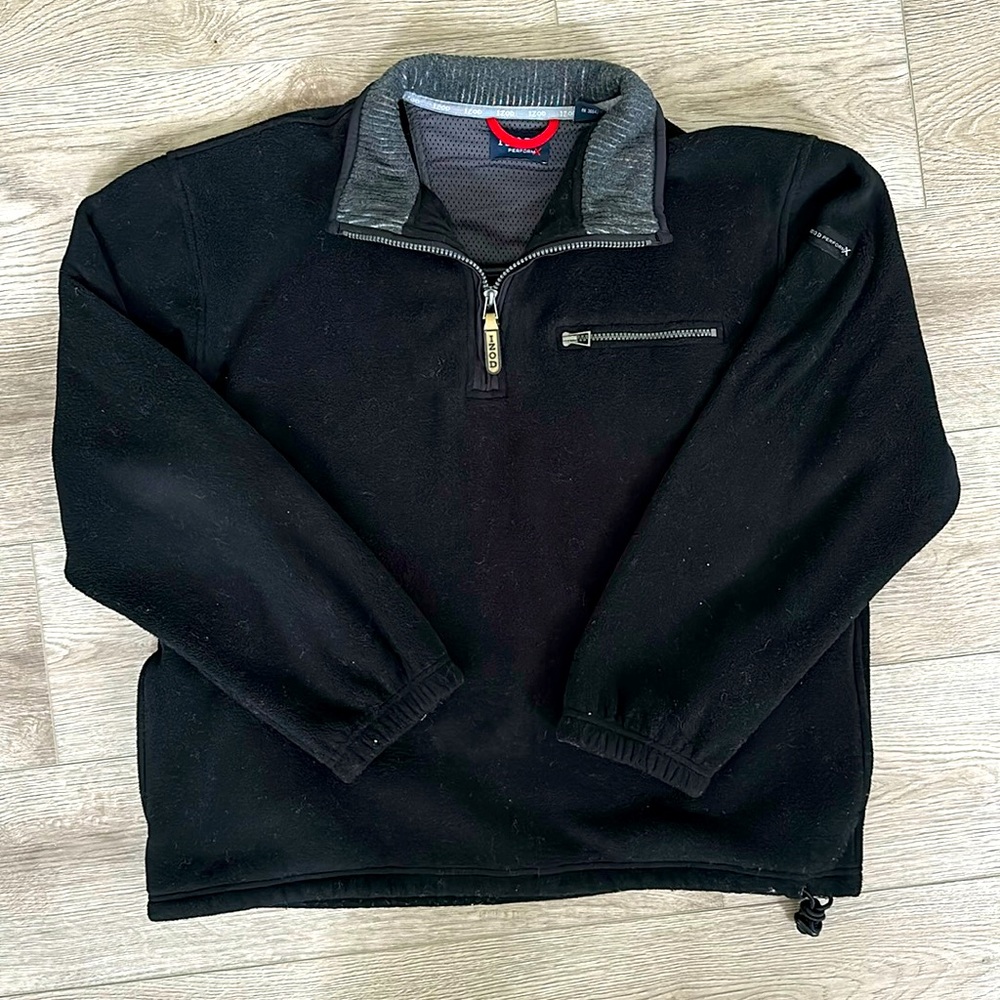 Mens IZOD zip pullover black fleece sweater - Size Large